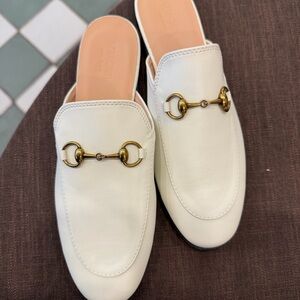 Gucci Women's Cream Leather Mules with Gold Accents